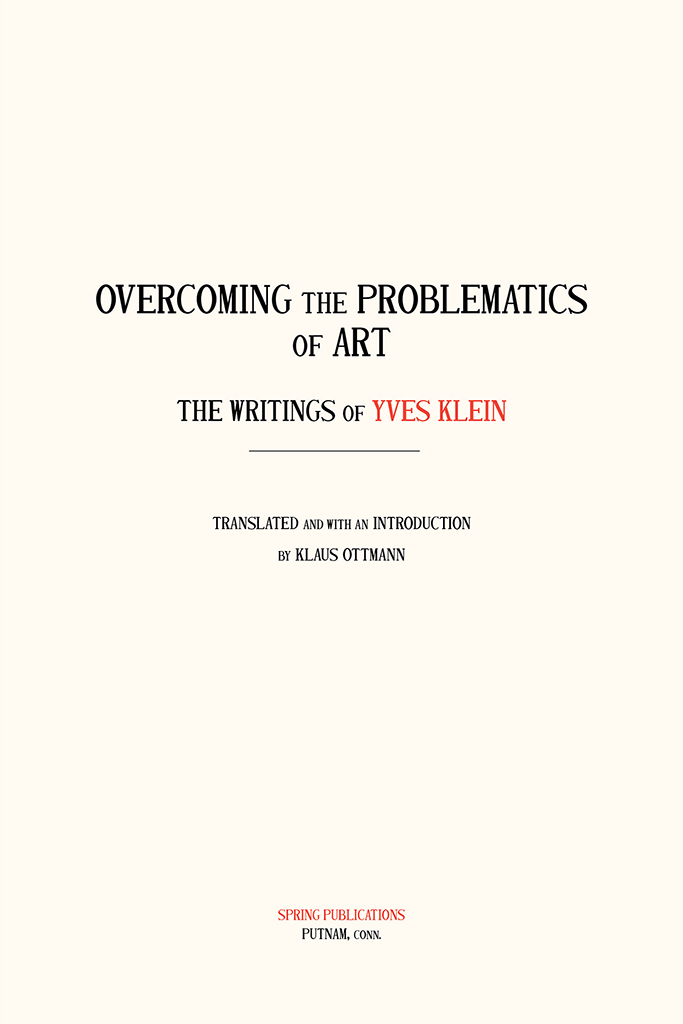 Yves Klein Writings